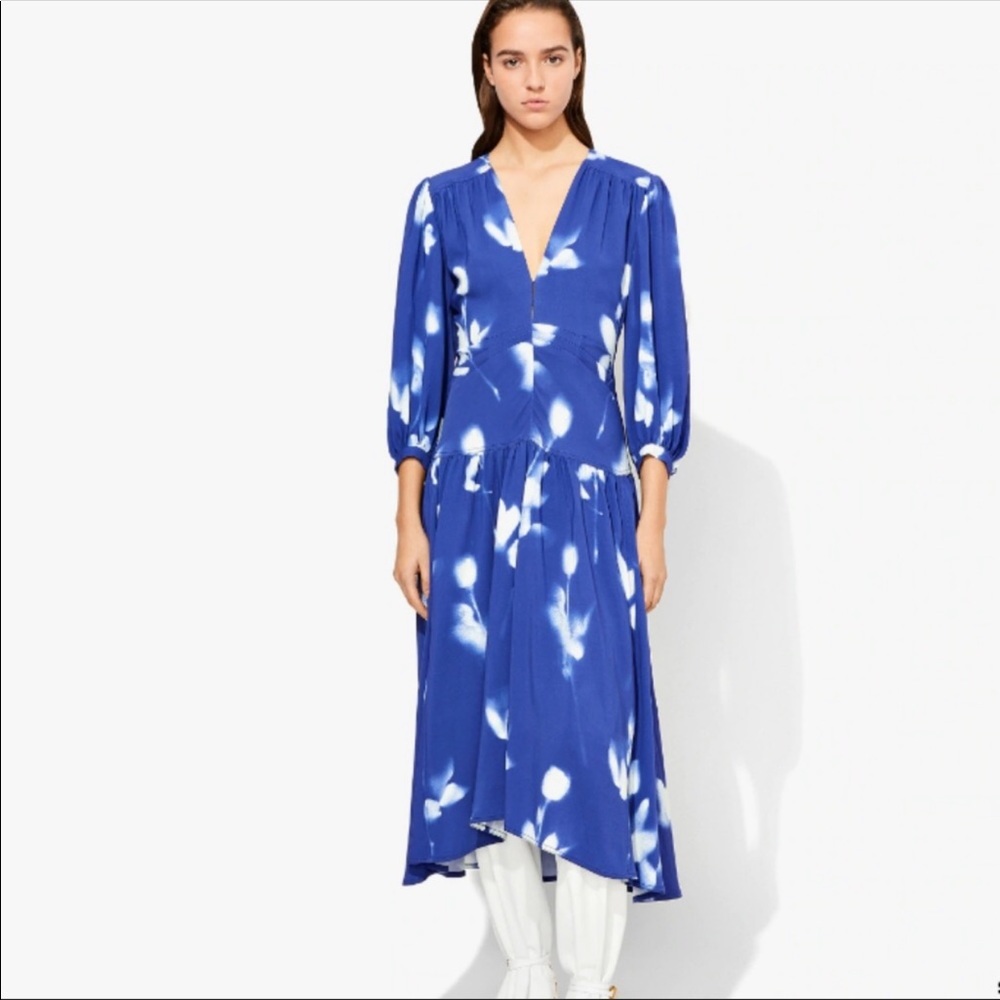 proenza schouler rose print v neck crepe dress